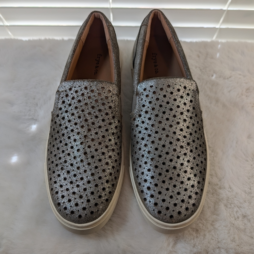 Frye & Co. Peggy Perforated Slip-On Sneakers | Women’s 9 | Pewter Leather